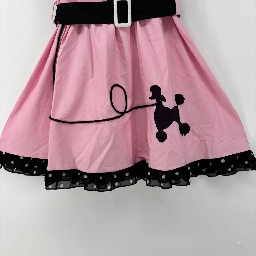 Kids Pink 1950s Poodle Dress Retro Sock Hop Costume Polka Dot Belted Size Large